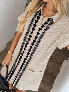 SHEIN Cream Shift Dress with Black Size Tag Detail